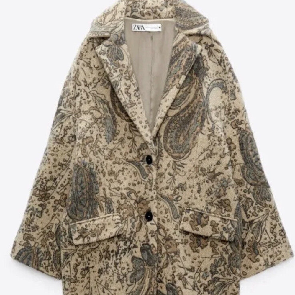 Zara NWT Oversize Wool Coat Limited Edition Sand Paisley Print XS-S